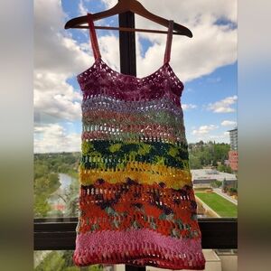 Handmade rainbow crocheted mini dress